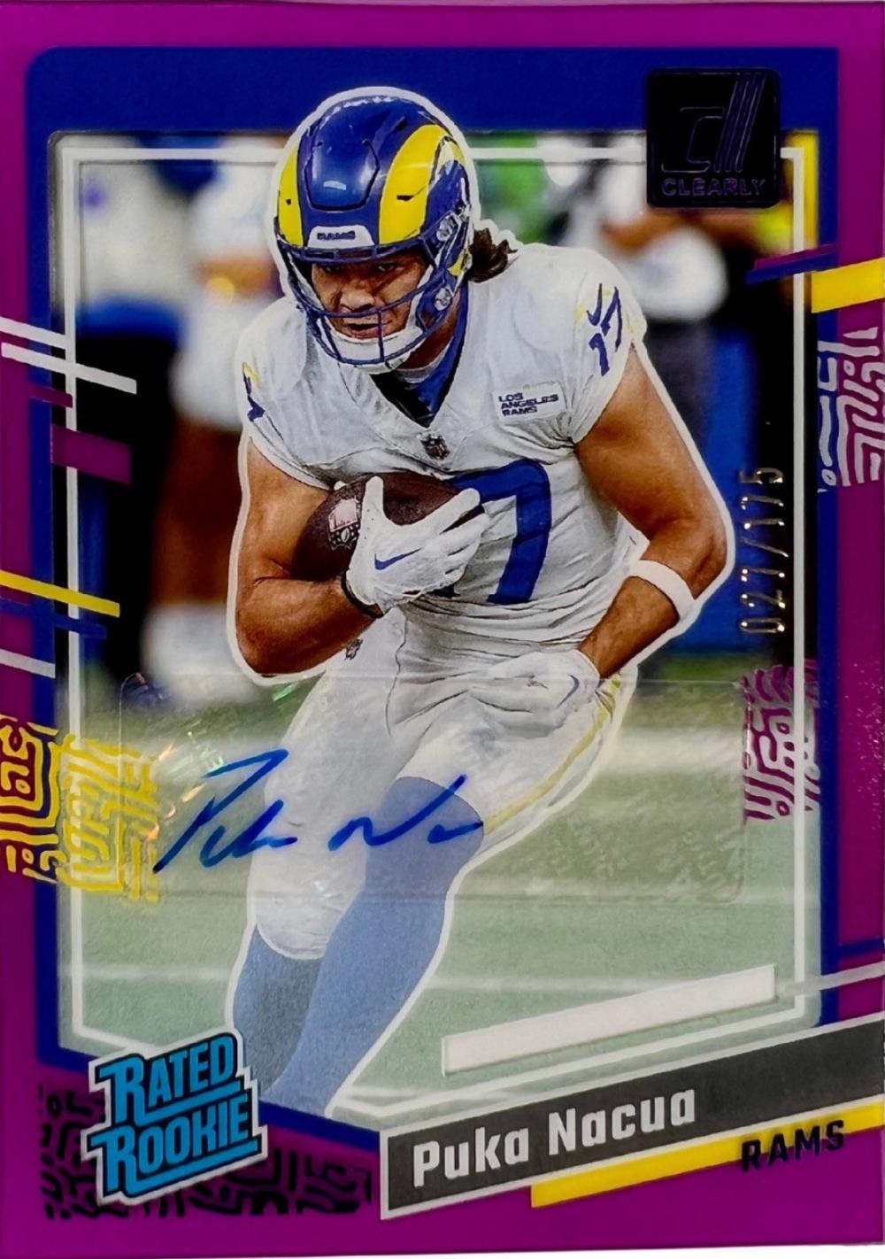 2023 Clearly Donruss Rated Rookie Autograph Puka Nacua [Purple] #96 card