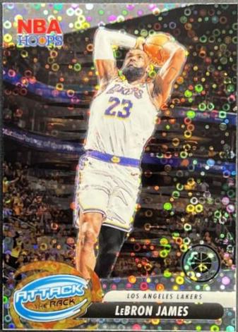 2023 Panini Hoops Premium Stock Attack the Rack LeBron James [Disco Prizm] #4 card