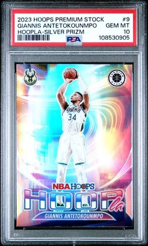 2023 Panini Hoops Premium Stock Hoopla Giannis Antetokounmpo [Silver Prizm] #9 card