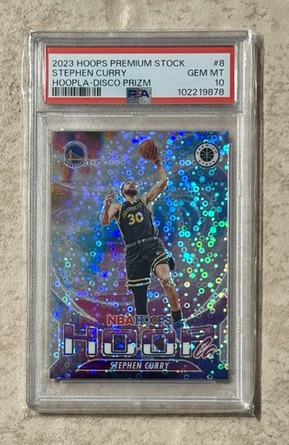 2023 Panini Hoops Premium Stock Hoopla Stephen Curry [Disco Prizm] #8 card