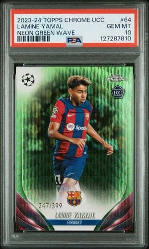 2023 Topps Chrome UEFA Club Lamine Yamal [Neon Green Wave Refractor] #64 card