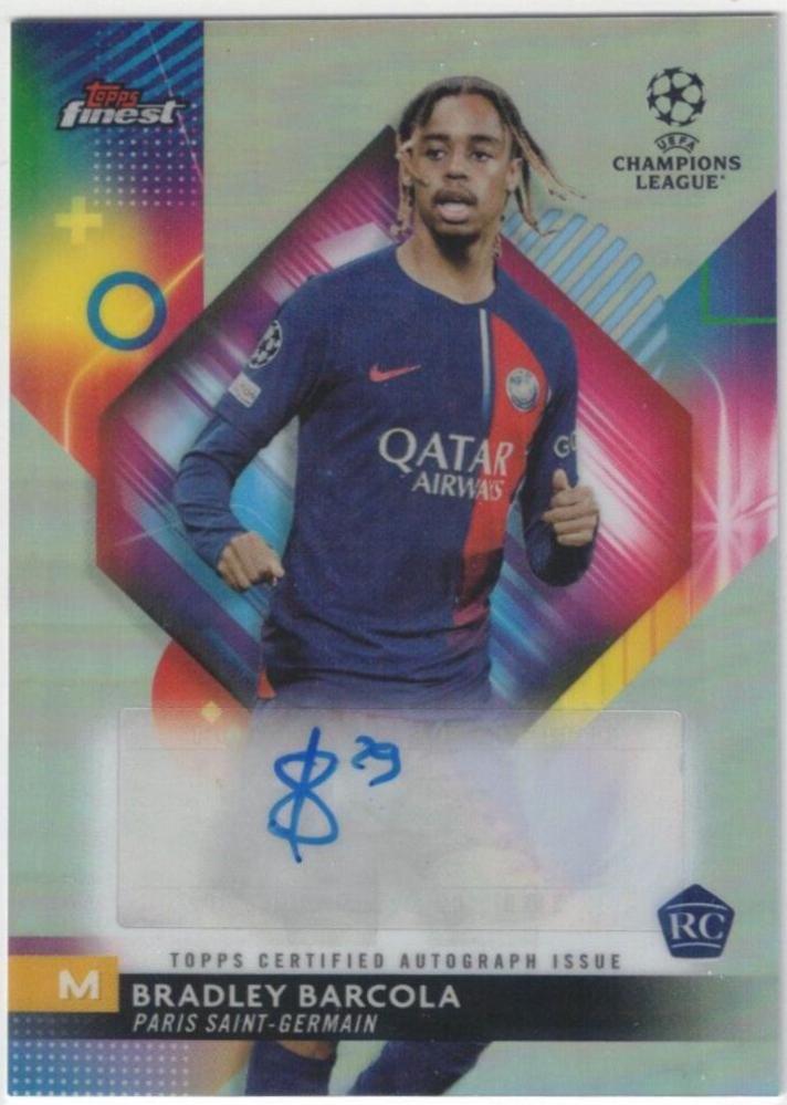 2023 Topps Finest UEFA Club Autograph Bradley Barcola #A-BB card