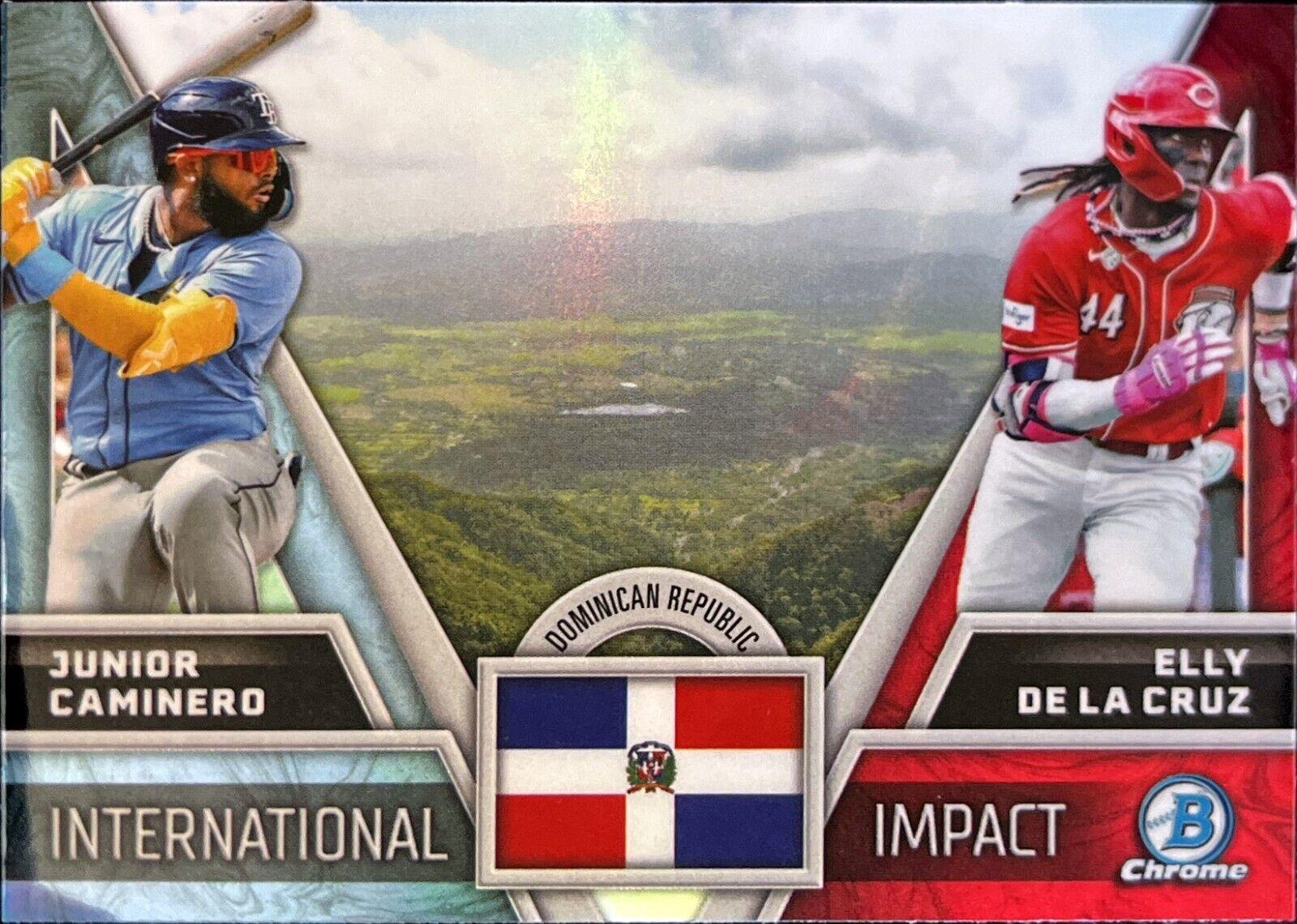 2024 Bowman Chrome International Impact Elly De La Cruz / Junior Caminero #II-15 card
