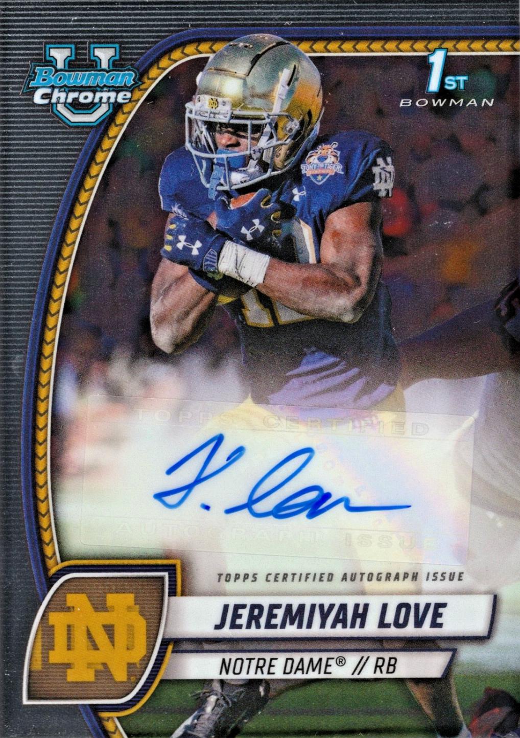 2024 Bowman Chrome University Prospect Autograph Jeremiyah Love #PA-JLO card