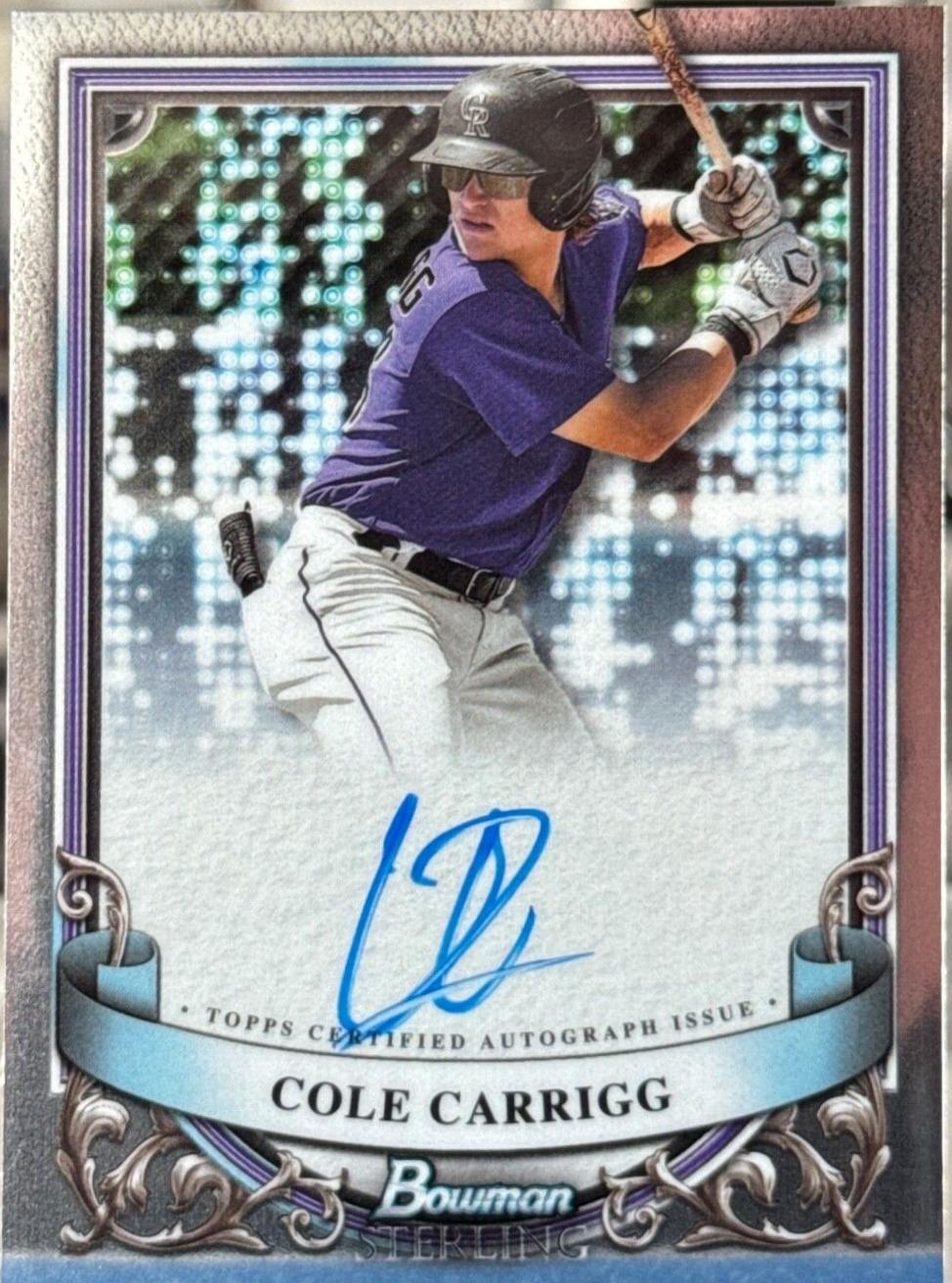 2024 Bowman Sterling Prospect Autograph Cole Carrigg #PA-CC card