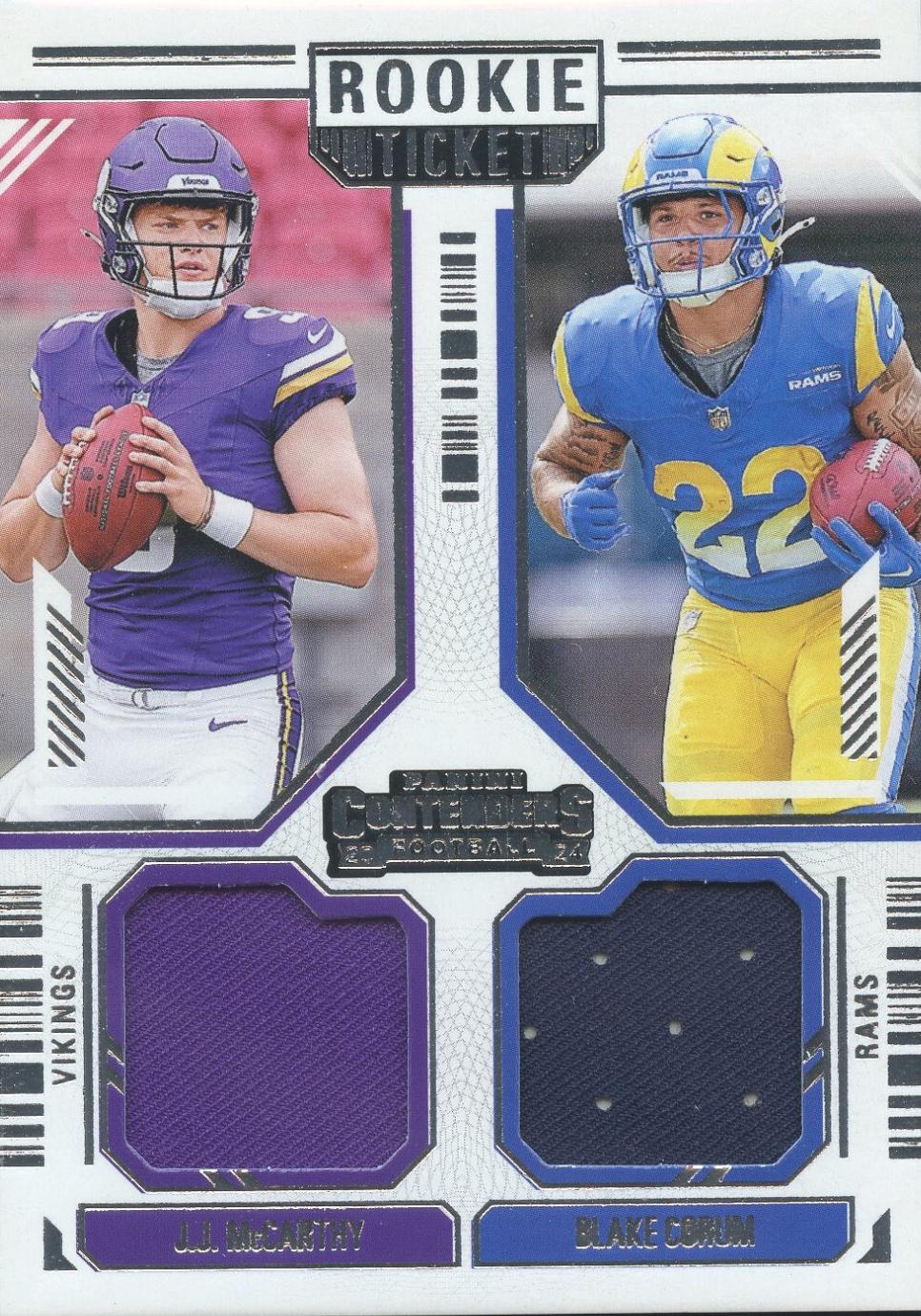 2024 Panini Contenders Rookie Ticket Dual Swatch Blake Corum / J.J. McCarthy #2 card
