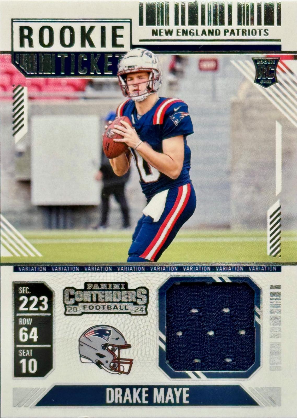 2024 Panini Contenders Rookie Ticket Swatch Drake Maye [Variation] #RTS-DME card