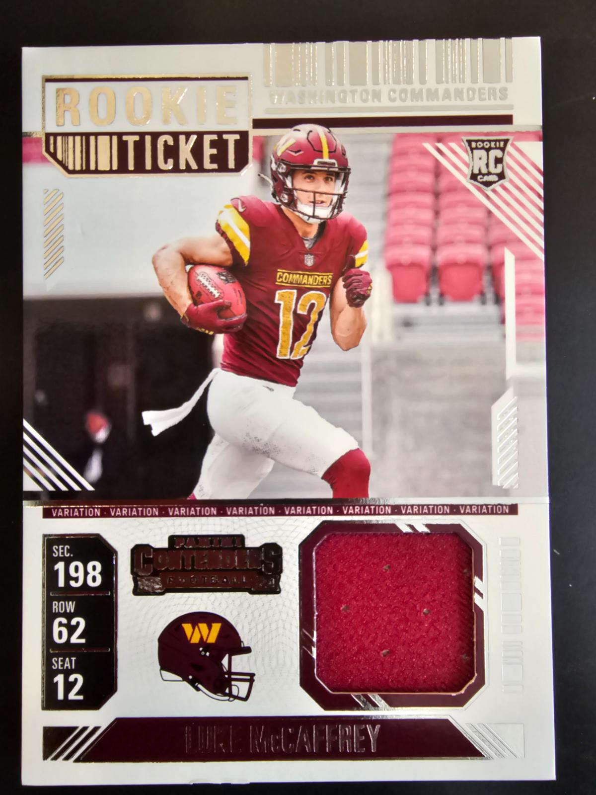 2024 Panini Contenders Rookie Ticket Swatch Luke McCaffrey #RTS-LMY card