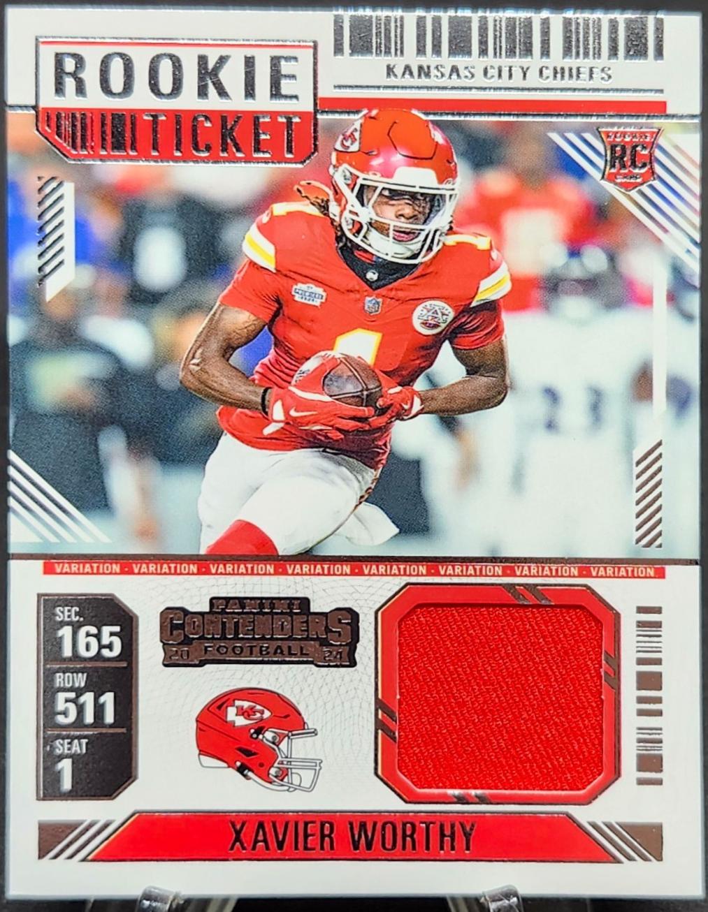2024 Panini Contenders Rookie Ticket Swatch Xavier Worthy [Variation] #RTS-XWY card