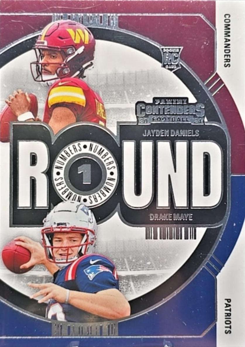 2024 Panini Contenders Round Numbers Drake Maye / Jayden Daniels #1 card