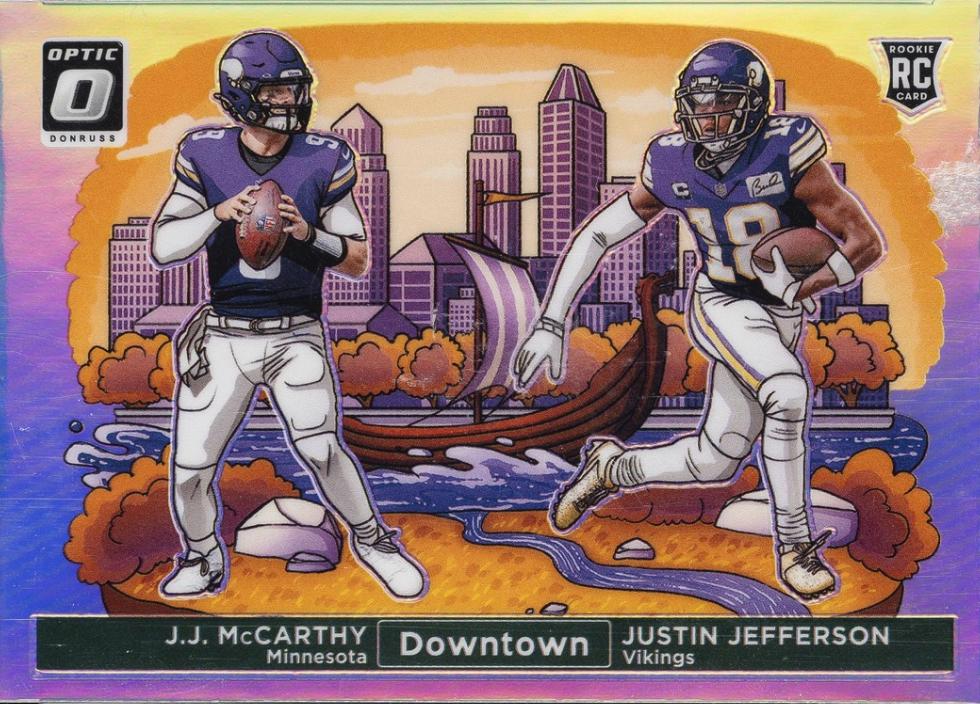 2024 Panini Donruss Optic Downtown Duos J.J. McCarthy / Justin Jefferson #9 card