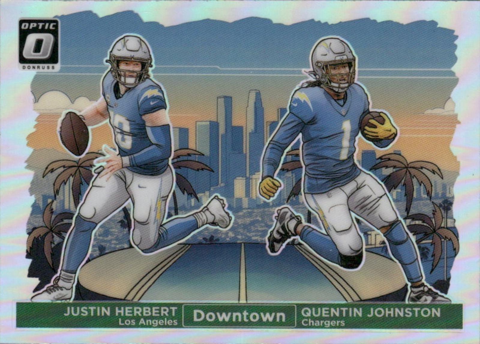 2024 Panini Donruss Optic Downtown Duos Justin Herbert / Quentin Johnston #6 card