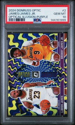 2024 Panini Donruss Optic Optical Illusions Bronny James Jr. / LeBron James [Purple] #2 card
