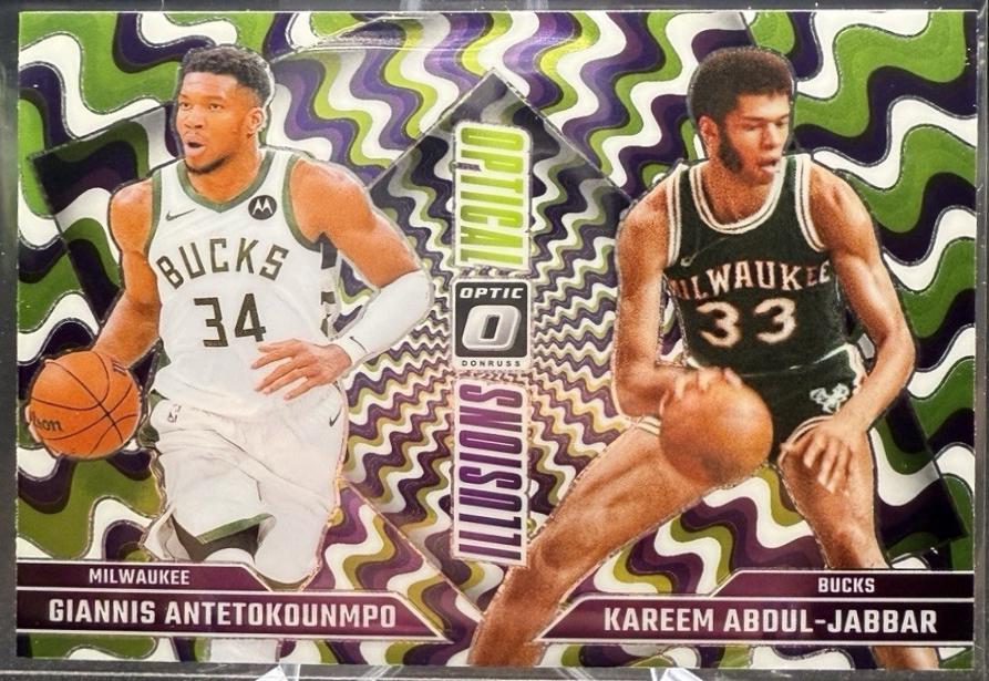 2024 Panini Donruss Optic Optical Illusions Giannis Antetokounmpo / Kareem Abdul-Jabbar #4 card