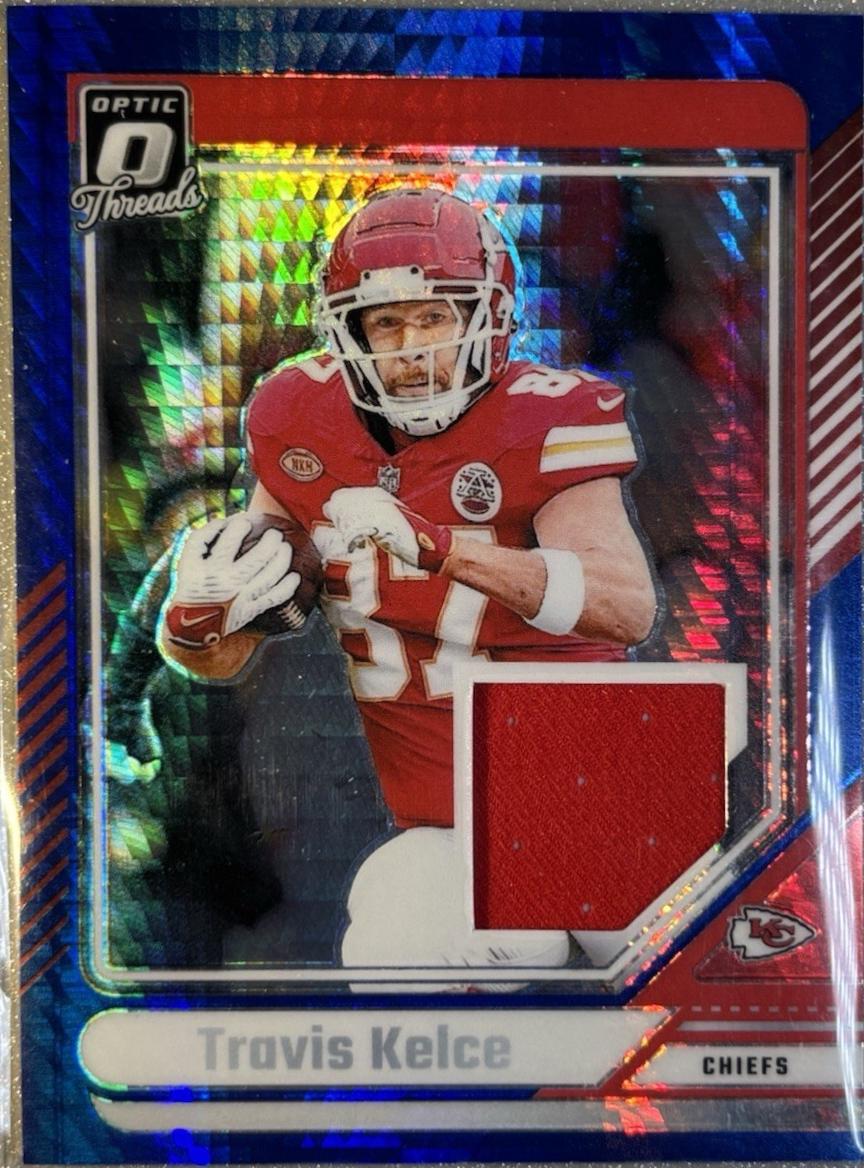 2024 Panini Donruss Optic Threads Blue Hyper Travis Kelce #DTB-TKE card
