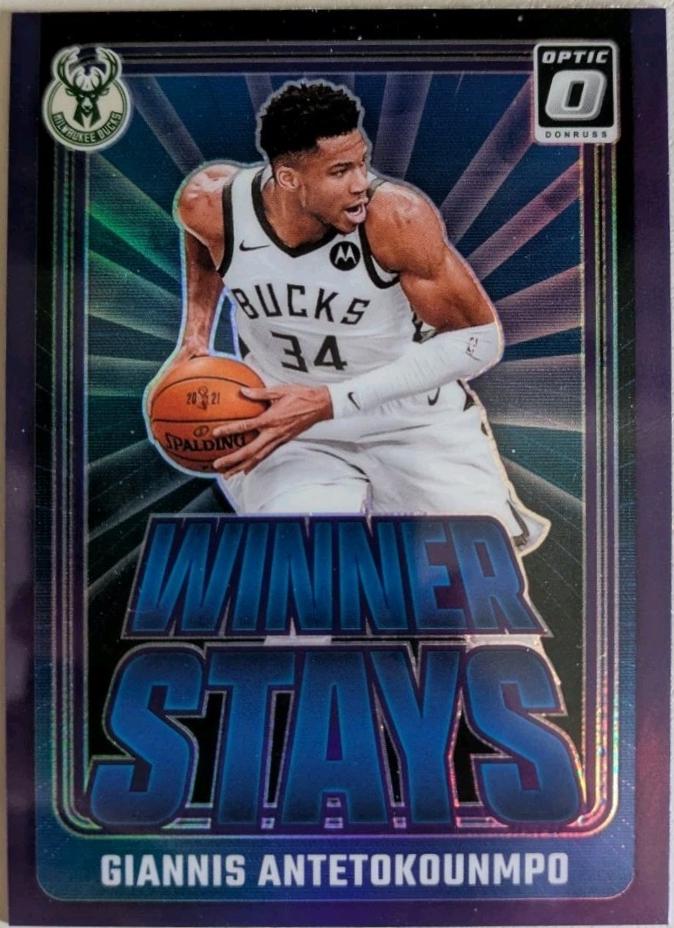 2024 Panini Donruss Optic Winner Stays Giannis Antetokounmpo [Purple] #4 card