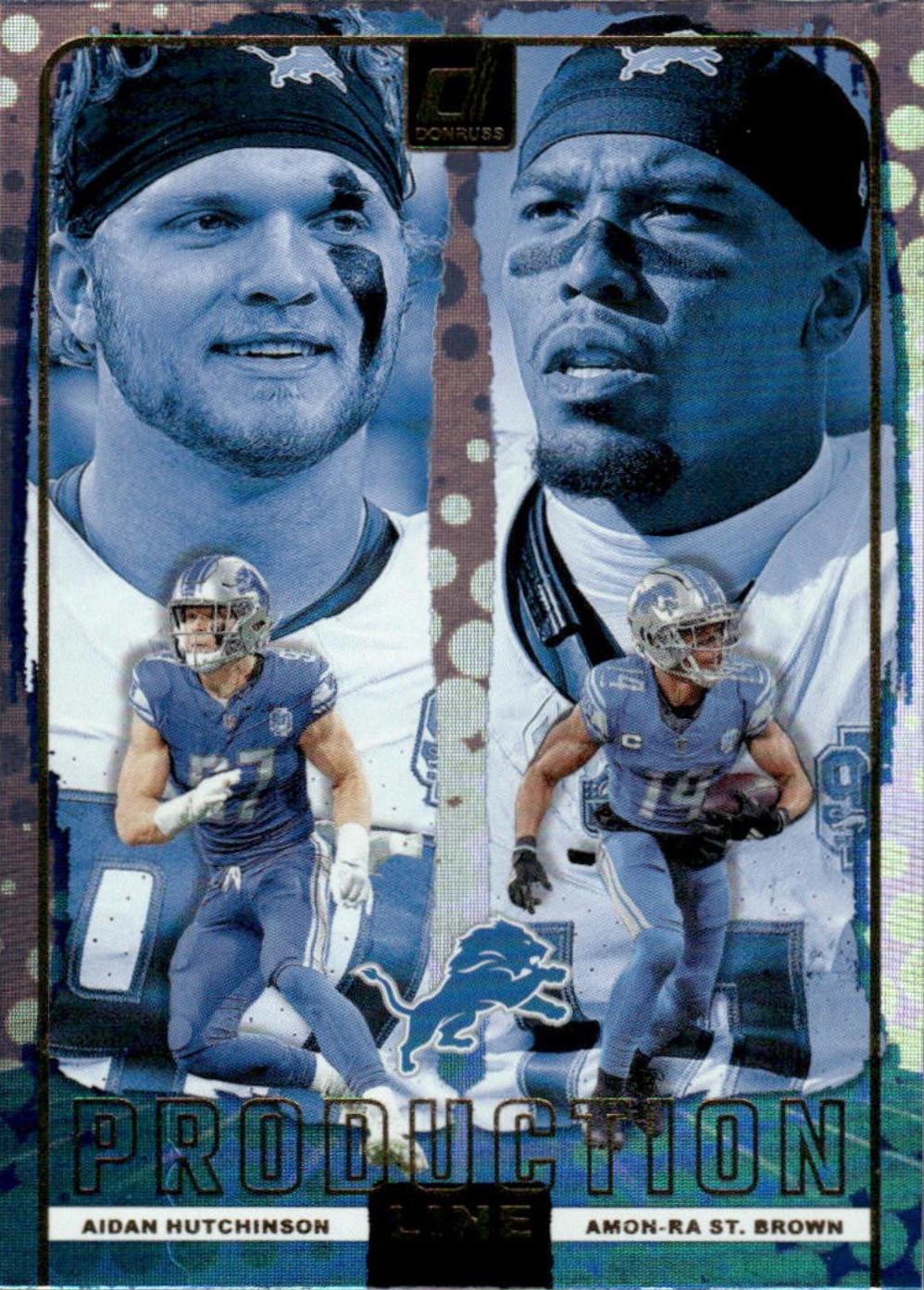 2024 Panini Donruss Production Line Aidan Hutchinson / Amon-Ra St. Brown #14 card