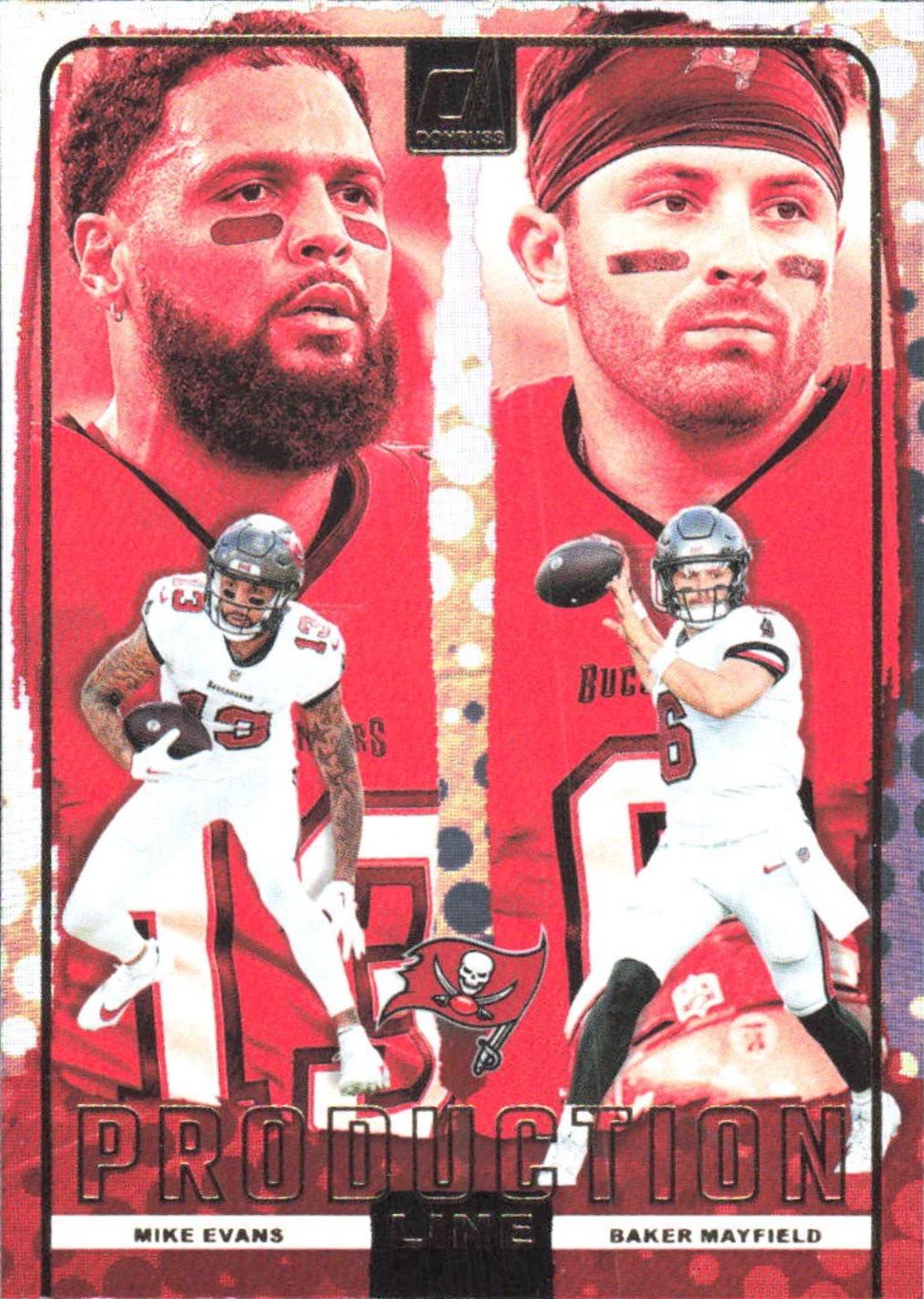 2024 Panini Donruss Production Line Baker Mayfield / Mike Evans #5 card