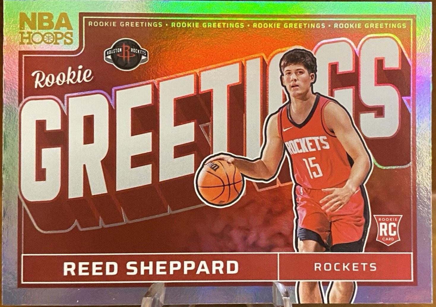 2024 Panini NBA Hoops Rookie Greetings Reed Sheppard [Holo] #1 card