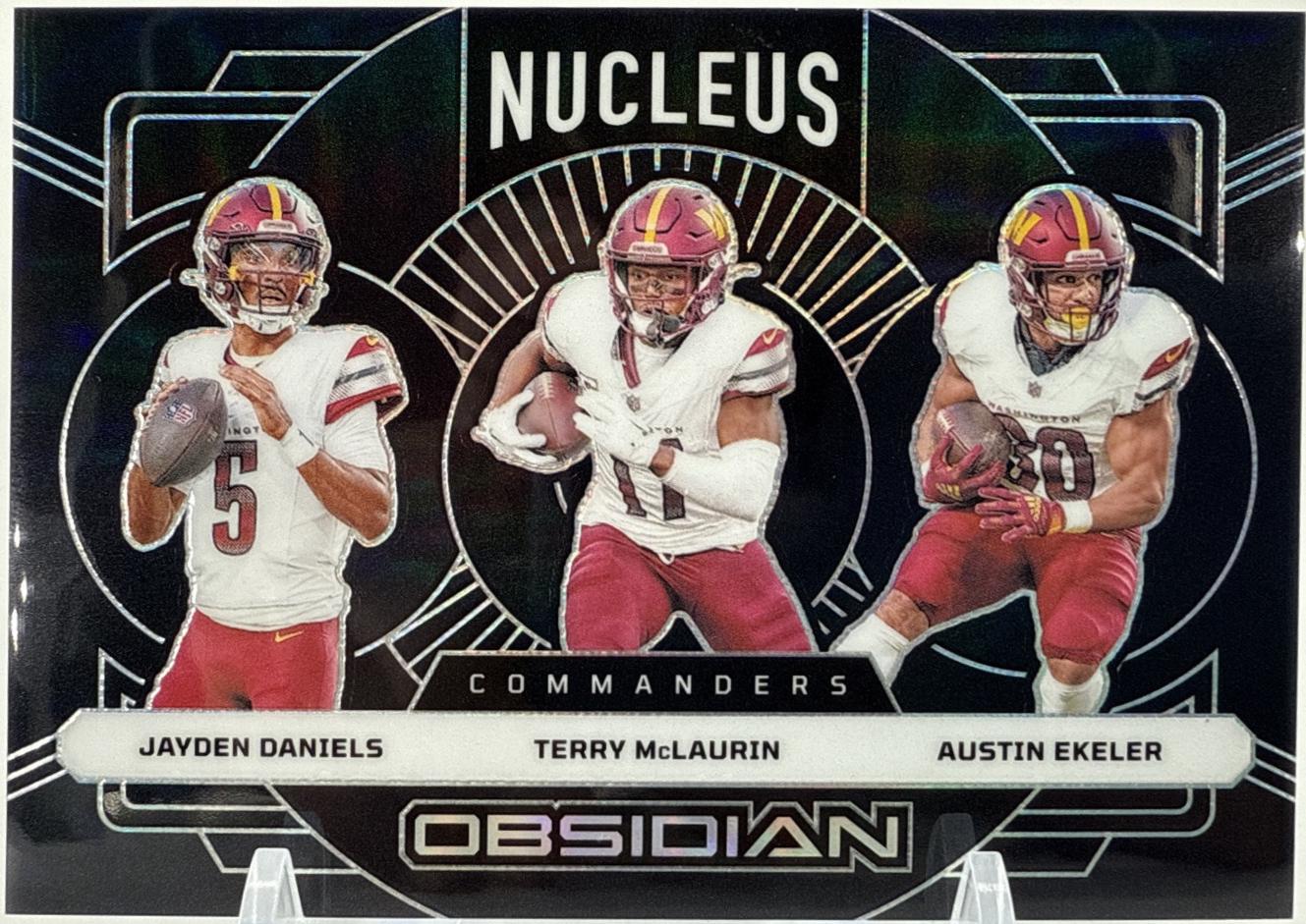 2024 Panini Obsidian Nucleus Austin Ekeler / Jayden Daniels / Terry McLaurin #18 card