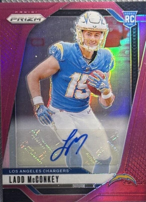 2024 Panini Prizm Autograph Ladd McConkey [Pink] #365 card