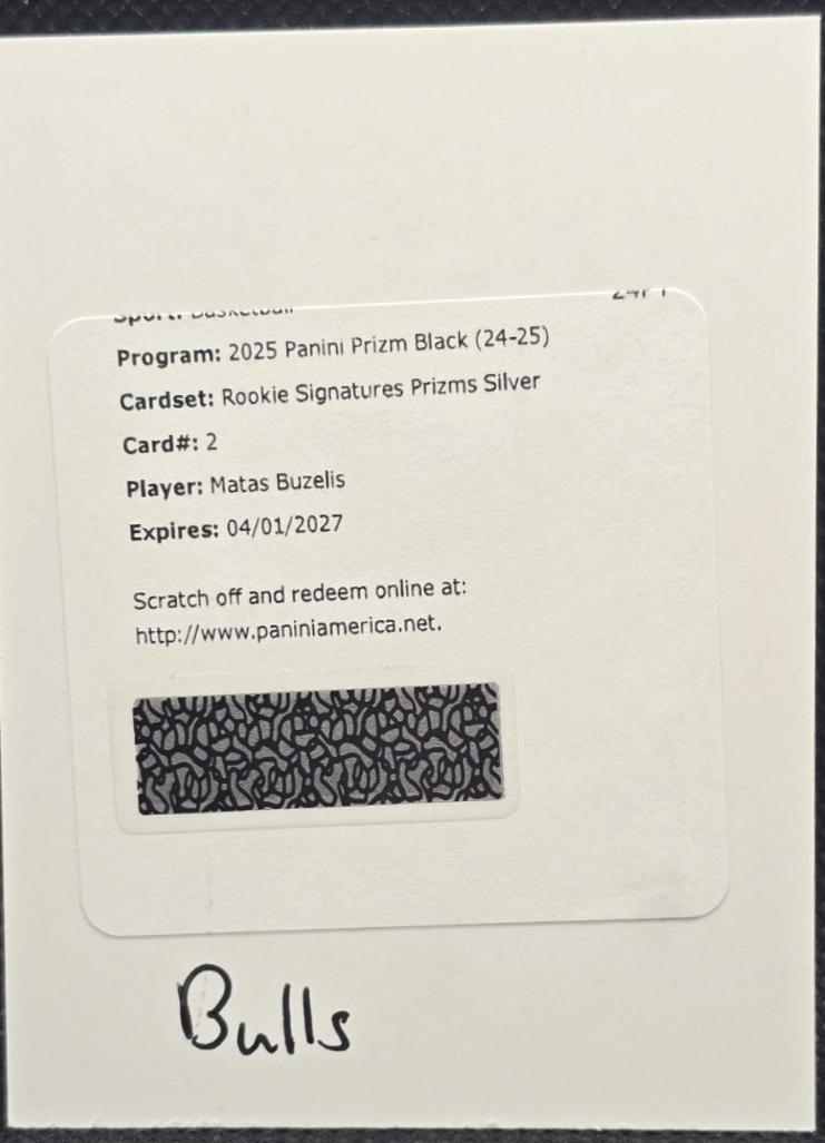 2024 Panini Prizm Black Rookie Signature Matas Buzelis [Silver] #2 card