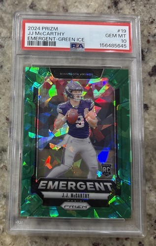 2024 Panini Prizm Emergent J.J. McCarthy [Green Ice] #19 card