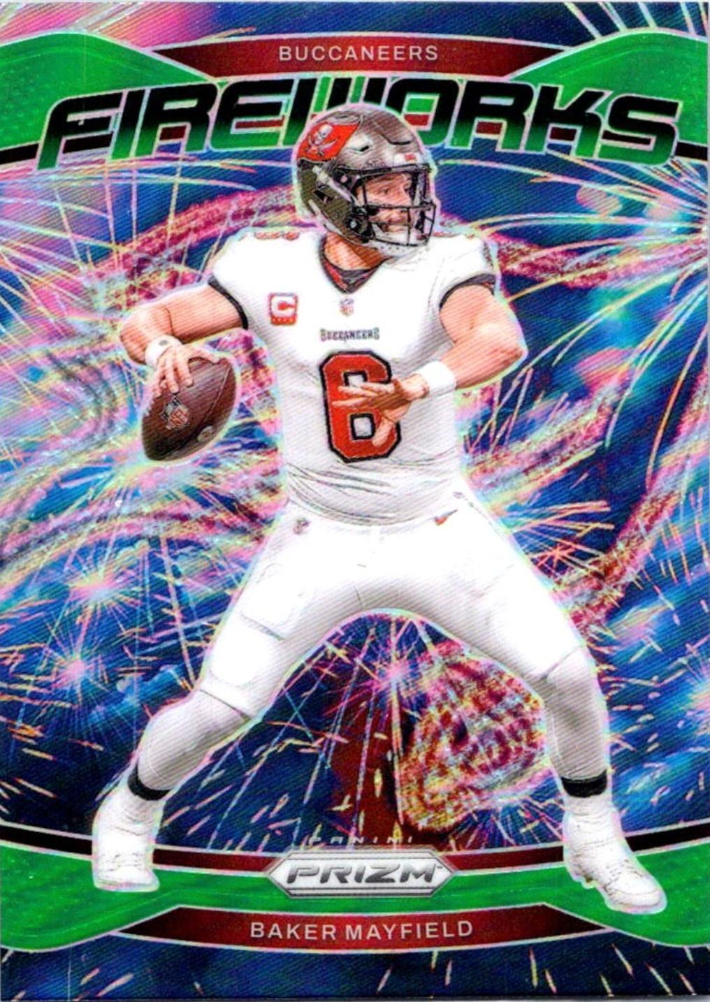 2024 Panini Prizm Fireworks Baker Mayfield [Green] #6 card