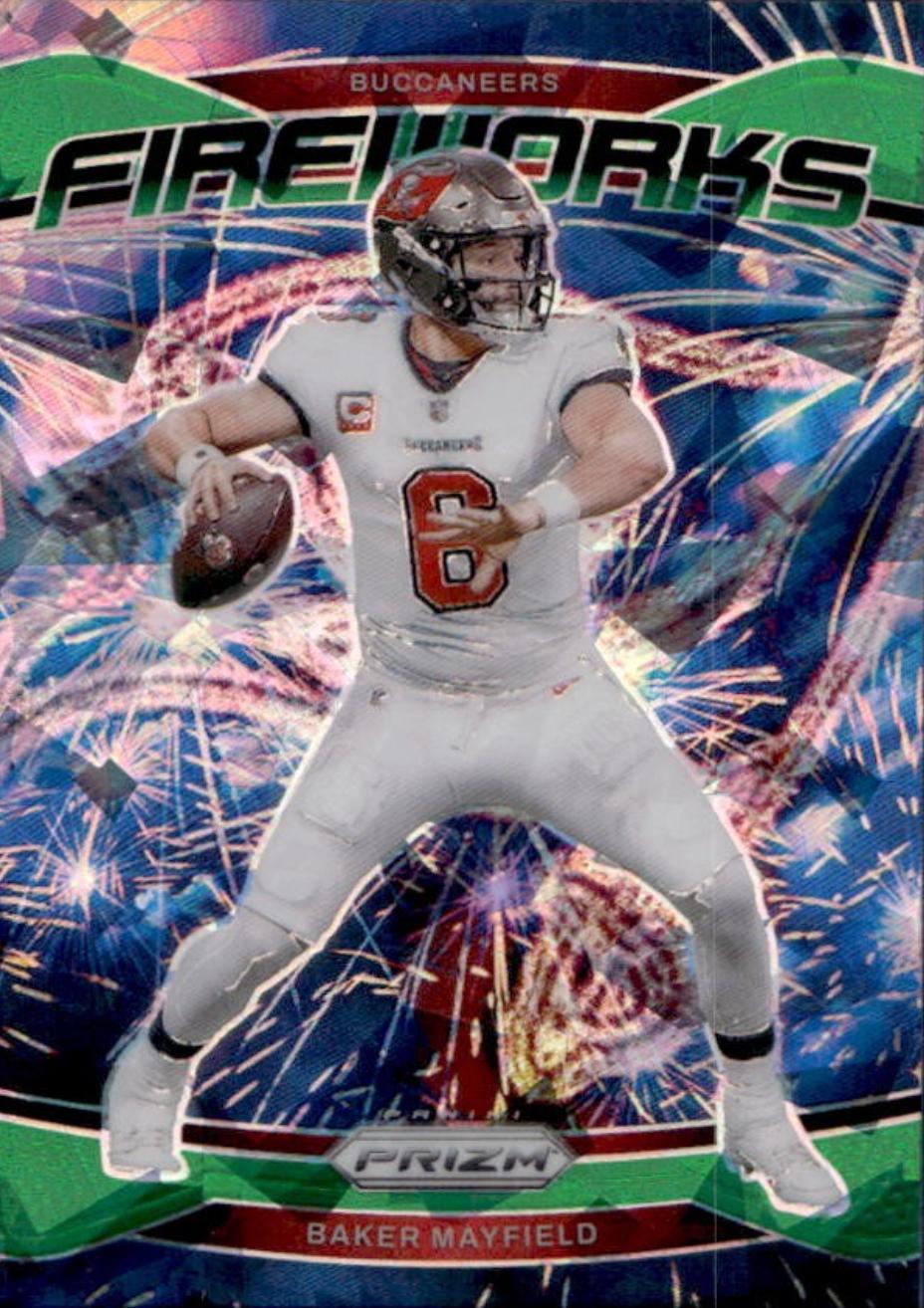 2024 Panini Prizm Fireworks Baker Mayfield [Green Ice] #6 card