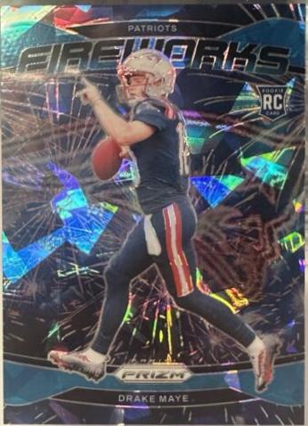2024 Panini Prizm Fireworks Drake Maye [Blue Ice] #22 card