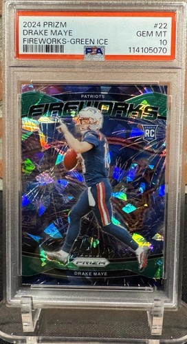 2024 Panini Prizm Fireworks Drake Maye [Green Ice] #22 card