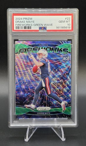 2024 Panini Prizm Fireworks Drake Maye [Wave Green] #22 card