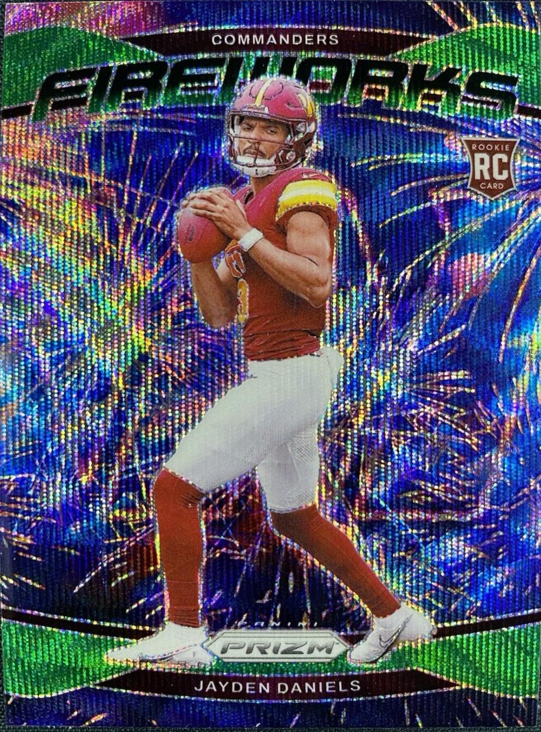 2024 Panini Prizm Fireworks Jayden Daniels [Wave Green] #24 card