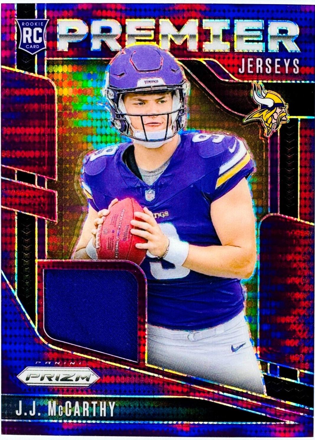 2024 Panini Prizm Premier Jersey J.J. McCarthy [Purple Pulsar] #PJ-JJM card