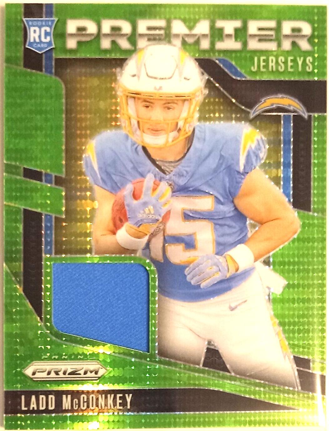 2024 Panini Prizm Premier Jersey Ladd McConkey [Neon Green Pulsar] #PJ-LMY card