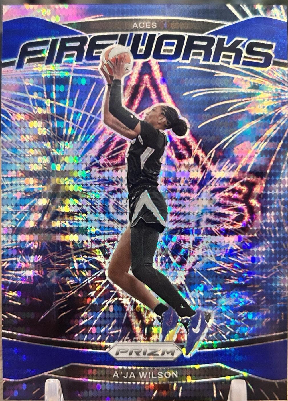 2024 Panini Prizm WNBA Fireworks A'ja Wilson [Blue Pulsar] #2 card