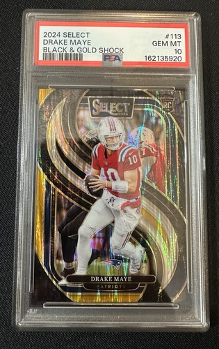 2024 Panini Select Drake Maye [Black Gold Prizm Shock] #113 card
