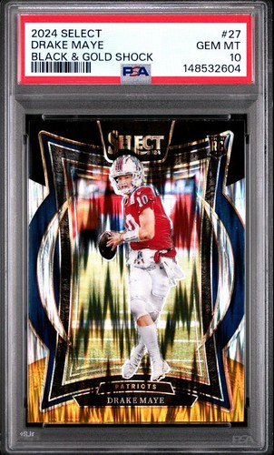 2024 Panini Select Drake Maye [Black Gold Prizm Shock] #27 card