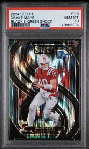 2024 Panini Select Drake Maye [Black Green Prizm Shock] #113 card