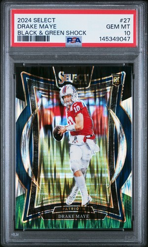 2024 Panini Select Drake Maye [Black Green Prizm Shock] #27 card