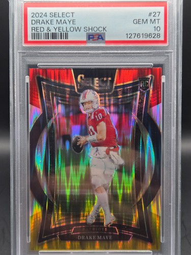 2024 Panini Select Drake Maye [Red Yellow Prizm Shock] #27 card