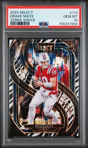 2024 Panini Select Drake Maye [Zebra Prizm Shock] #113 card