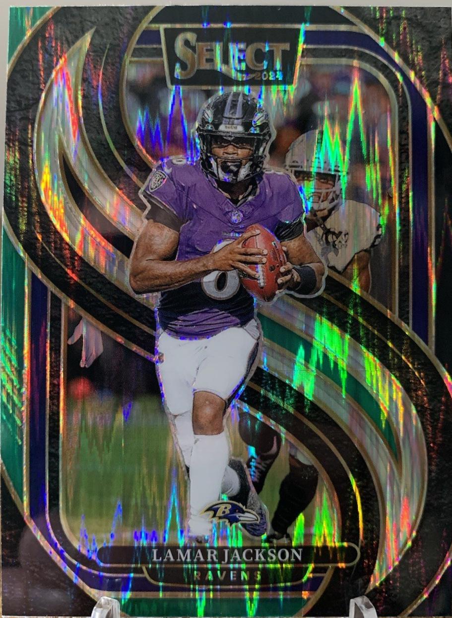 2024 Panini Select Lamar Jackson [Black Green Prizm Shock] #121 card