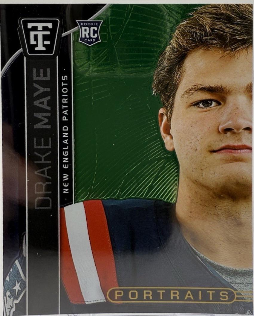 2024 Panini Totally Certified Portraits Drake Maye [Mirror Neon Green] #3 card