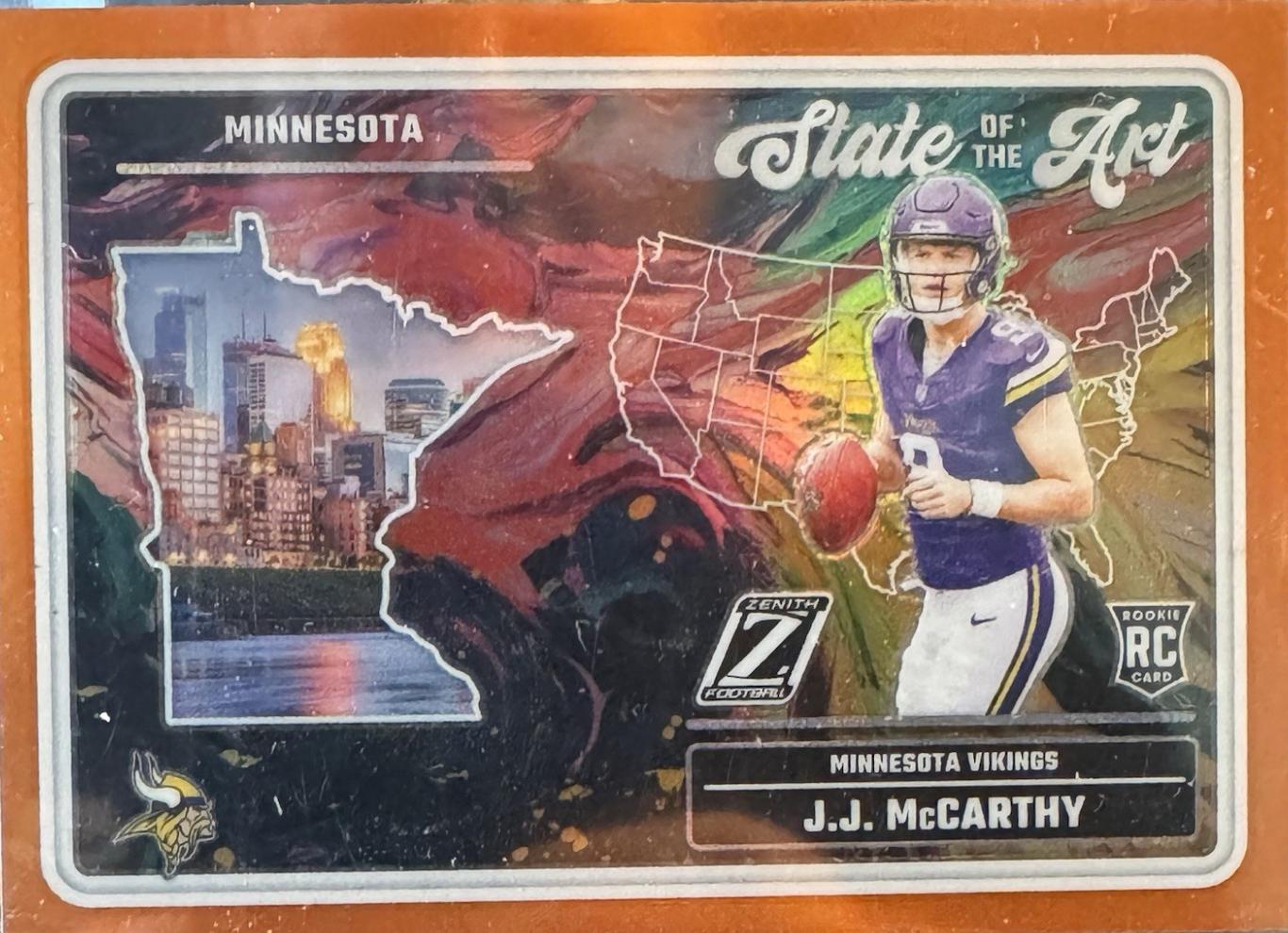 2024 Panini Zenith State of the Art J.J. McCarthy [Orange] #24 card