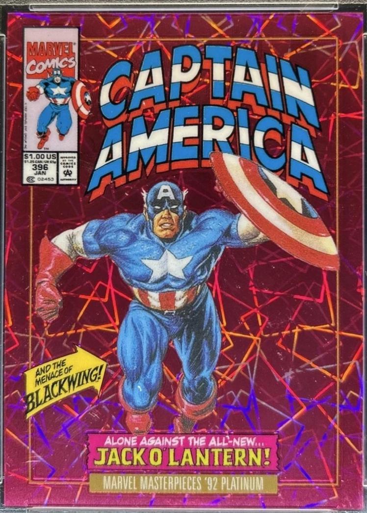 2024 SkyBox Masterpieces ’92 Platinum Captain America [Pink Lasers Variant] #16-V card