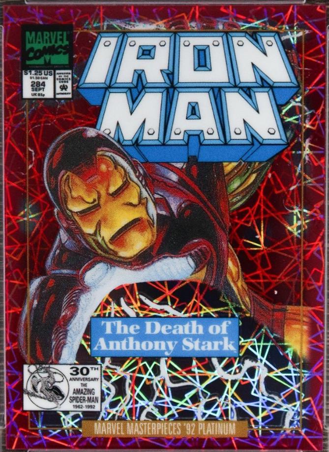 2024 SkyBox Masterpieces ’92 Platinum Iron Man [Pink Lasers Variant] #38-V card