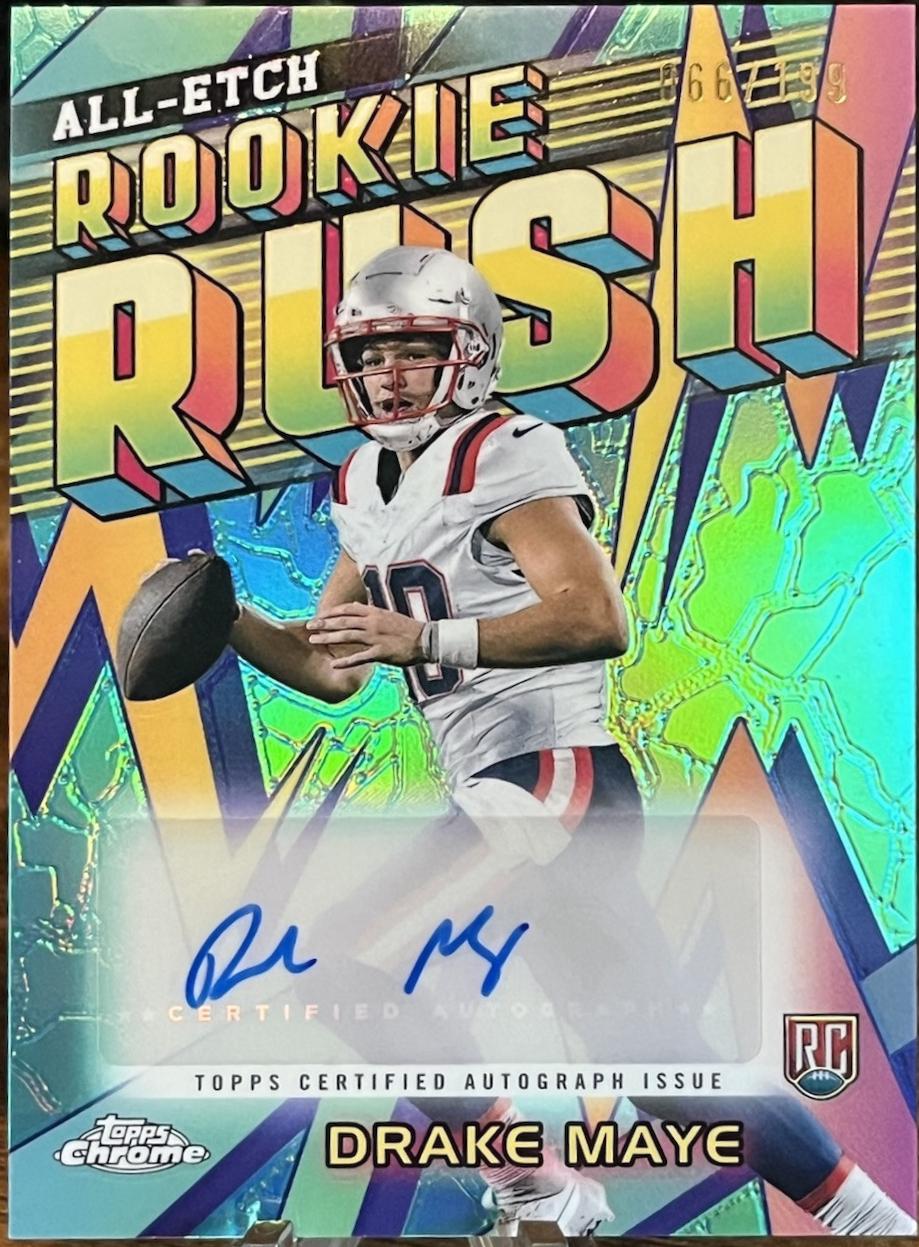 2024 Topps Chrome All-Etch Rookie Rush Autograph Drake Maye [Aqua Refractor] #RRA-DM card