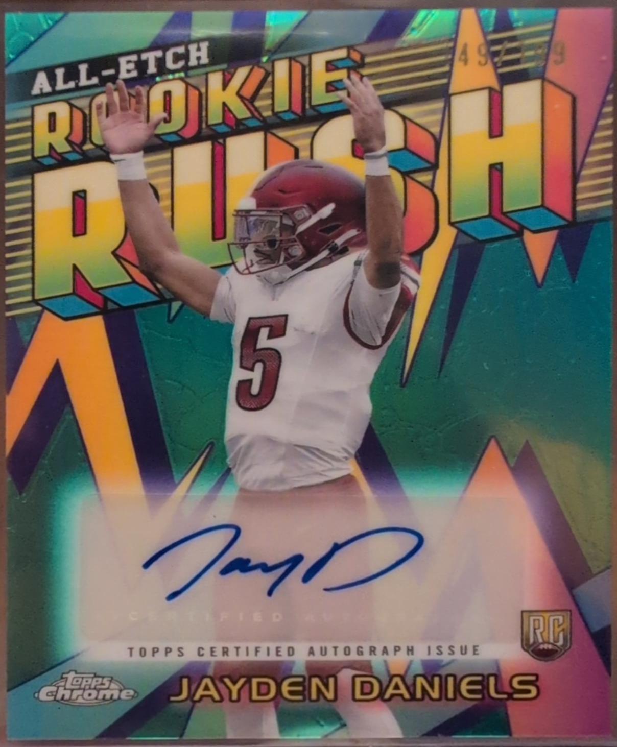 2024 Topps Chrome All-Etch Rookie Rush Autograph Jayden Daniels [Aqua Refractor] #RRA-JD card
