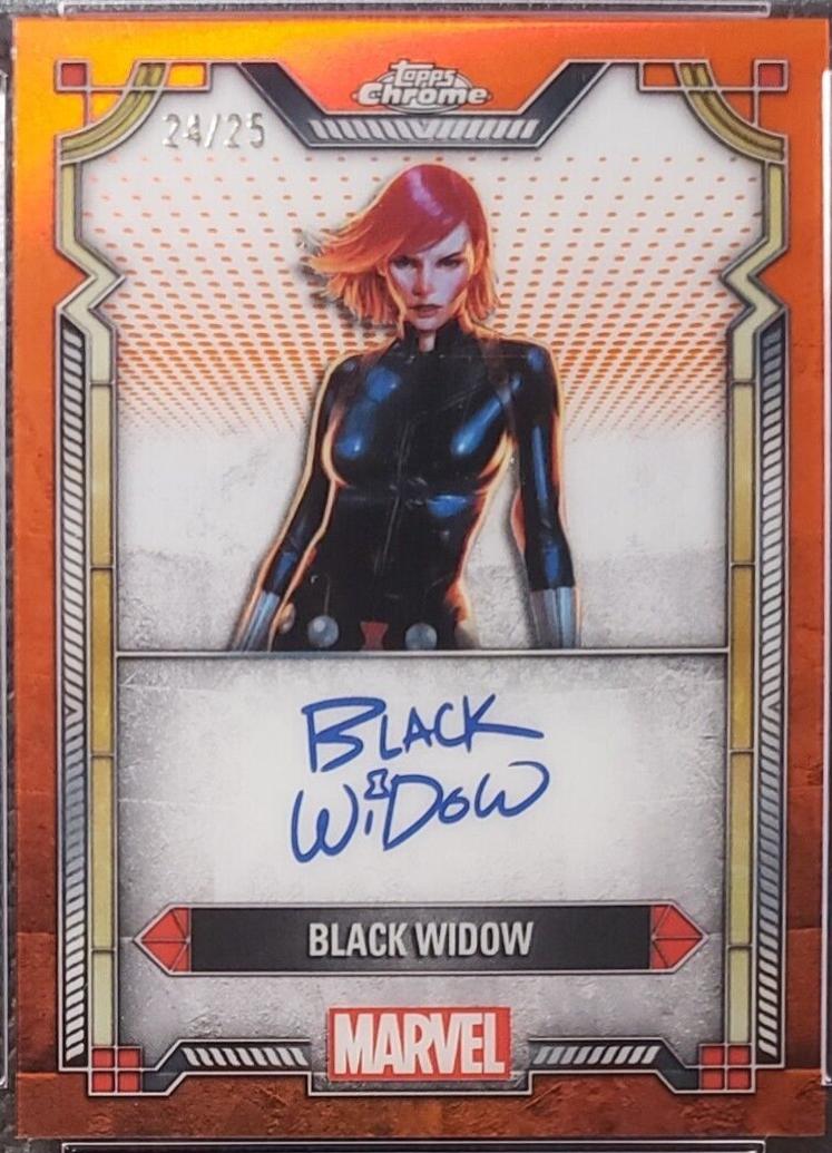 2024 Topps Chrome Character Autograph Black Widow [Orange Refractor] #MI-6 card
